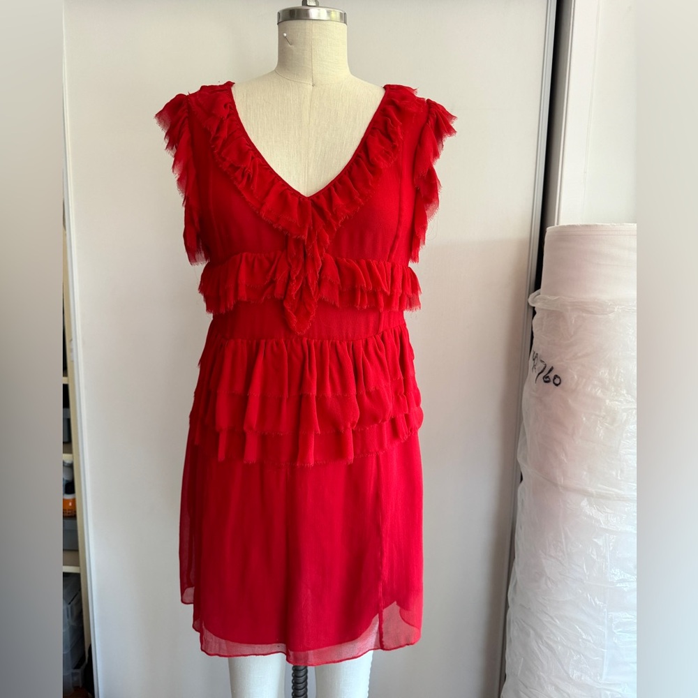 Free People Vibrant Red Ruffle Dress